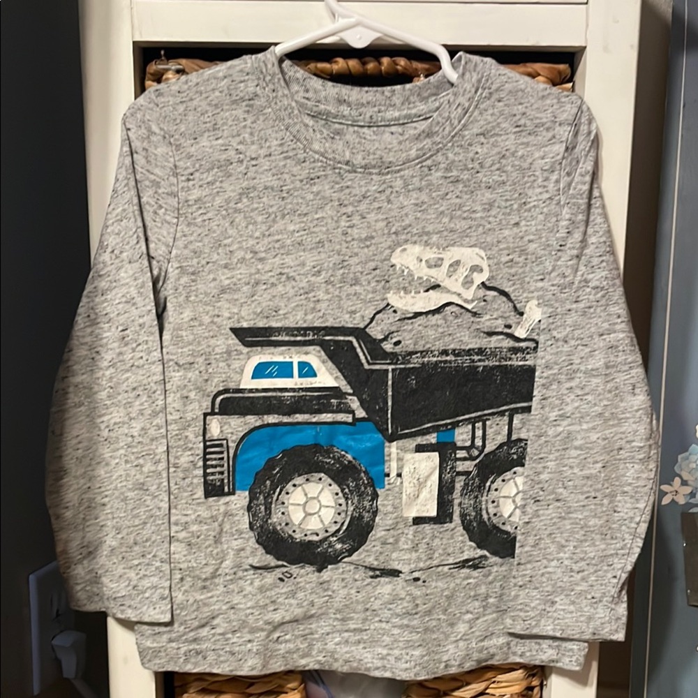 Gray and Blue Long Sleeve Tee with Truck Graphic